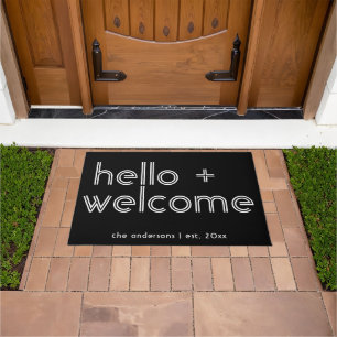 Modern Hello and Welcome Personalised Est Date Doormat
