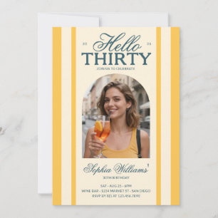 Modern Hello Any Age Adult Birthday Party Photo Invitation
