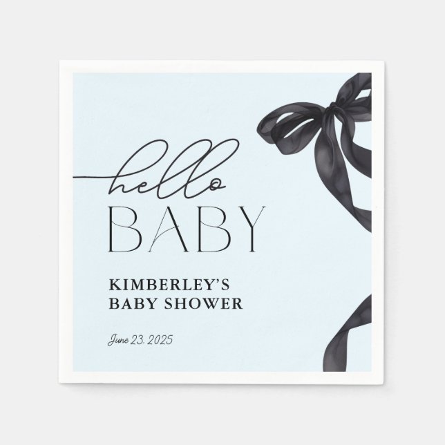Modern Hello Baby Black Bow Baby Shower  Napkin (Front)
