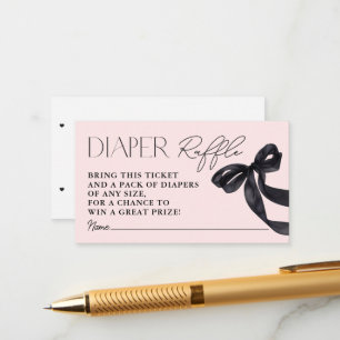 Modern Hello Baby Black Bow Shower Diaper Raffle  Enclosure Card