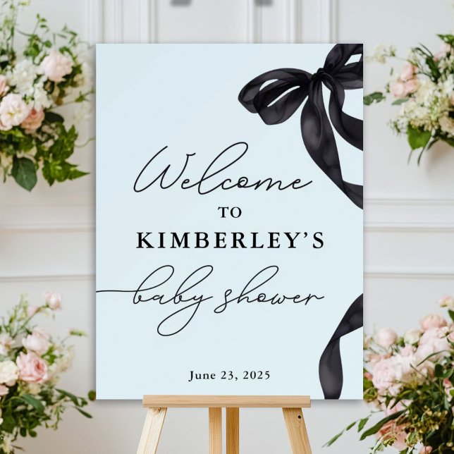 Modern Hello Baby Bow Boy Baby Shower Welcome Sign (Creator Uploaded)