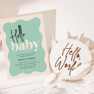 Modern Hello Baby Mint Green & Cream Baby Shower Invitation