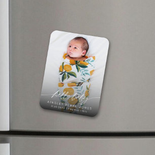 Modern Hello Baby Newborn Photo Elegant Script  Magnet