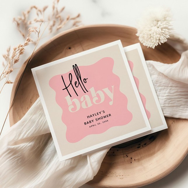 Modern Hello Baby Pink & Cream Baby Shower Napkin (Creator Uploaded)