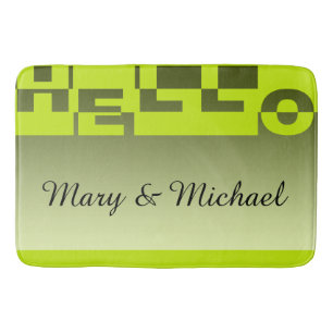 Modern HELLO Banner + your backgr. & ideas Bath Mat