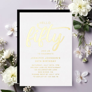 Modern Hello Fifty 50th Birthday Gold Foil