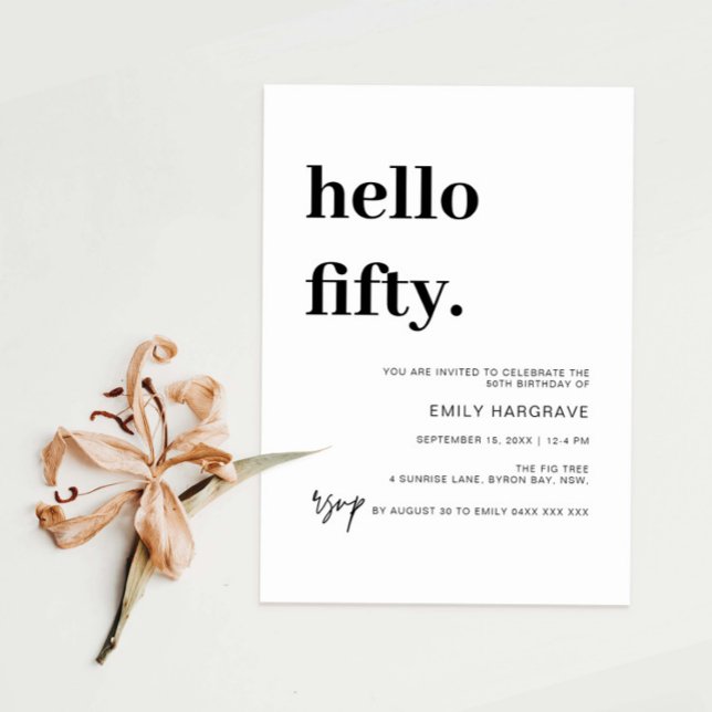 Modern Hello Fifty 50th Birthday Party Invitation (Creator Uploaded)