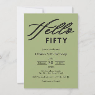 Modern Hello Fifty Sage Green 50th Birthday Invitation