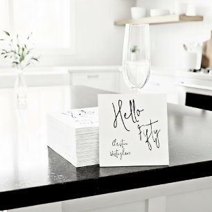 Modern Hello Fifty Script 50th Birthday Party Napkin