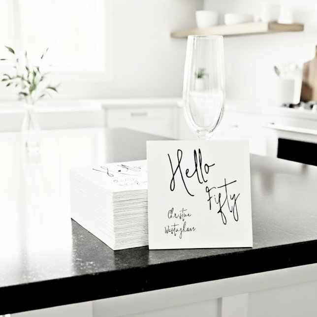 Modern Hello Fifty Script 50th Birthday Party Napkin (Creator Uploaded)