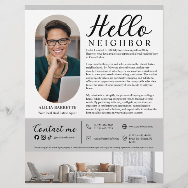 Modern Hello Neighbour Real Estate Agent Advert Flyer (Front)