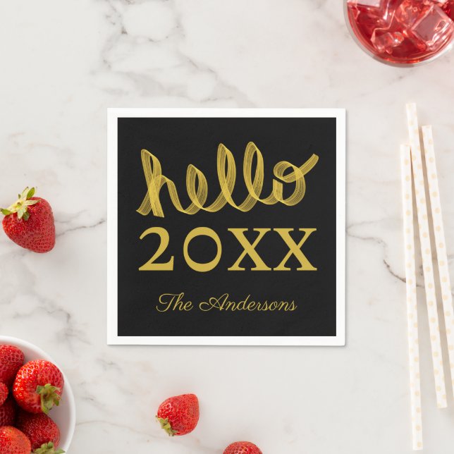 Modern Hello New Year Personalised  Napkin (Insitu)