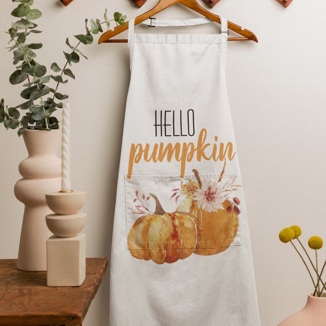 Modern Hello Pumpkin Orange Pumpkin With Flowers Apron (Creator Uploaded)