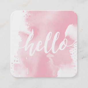 MODERN HELLO SCRIPT arty watercolor blush pink Square Business Card