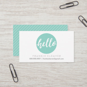 MODERN HELLO SCRIPT hand drawn bold spot cute mint Business Card