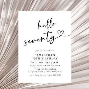 Modern Hello Seventy Black and White 70th Birthday Invitation