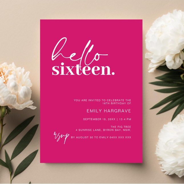 Modern Hello Sixteen Birthday Party Invitation (Creator Uploaded)