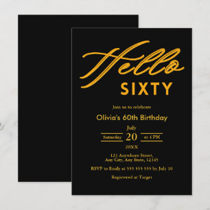 Modern Hello Sixty Black & White 60th Birthday Invitation
