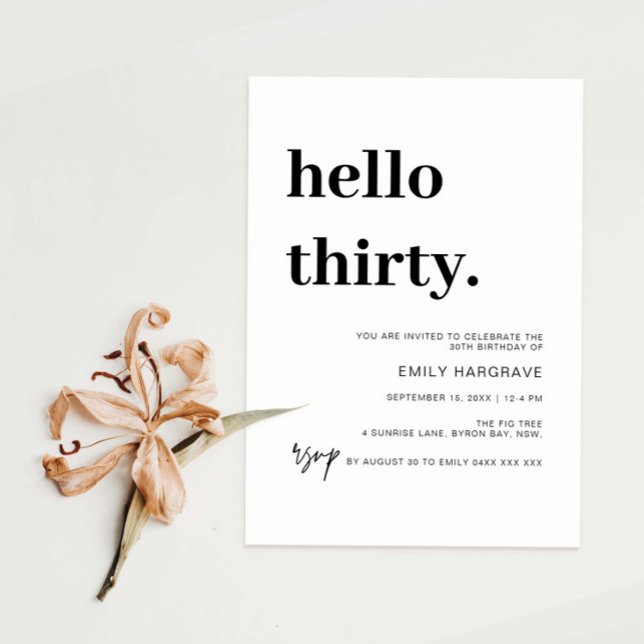 Modern Hello Thirty 30 Birthday Party Invitation (Creator Uploaded)