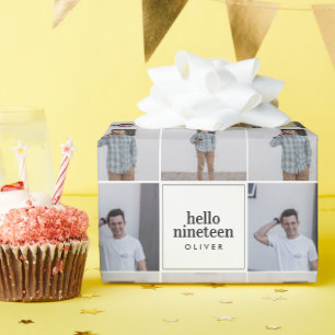 Modern hello typography photo collage birthday wrapping paper