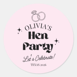 Modern Hen Party Custom Name Baby Pink Classic Round Sticker