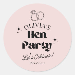 Modern Hen Party Custom Name Blush Pink Classic Round Sticker