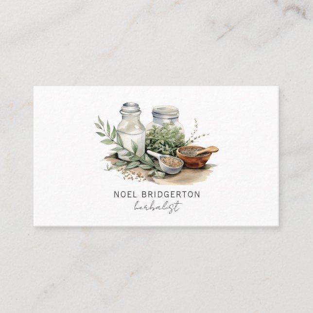 Modern Herbalist Plants Watercolor Business Card (Front)