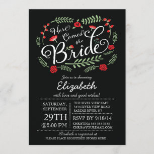 Modern Here Comes The Red Bride Floral Invitation