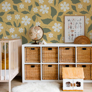 Modern Heritage Daisy Butterscotch & Green Floral Wallpaper