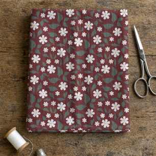 Modern Heritage Daisy Floral Dark Red & Green Fabric