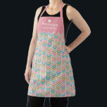 Modern Herringbone Pattern - Pink Blue Gold Apron<br><div class="desc">A colourful pattern with shades of pink,  gold,  and blue. Add your name to personalise this apron. A colourful design with a cute heart to make the monogram special.</div>