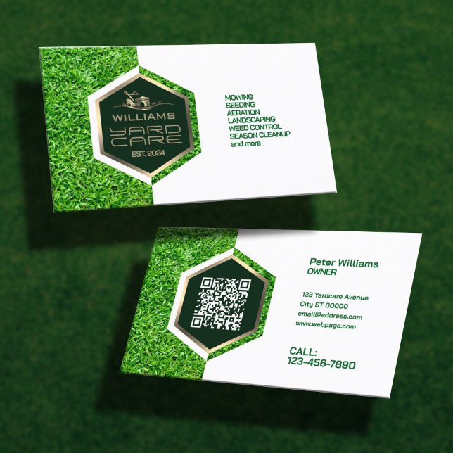 Modern hex frame yard care  business card (Creator Uploaded)