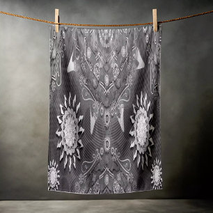 Modern hexa black ursidae mandala art beach towel