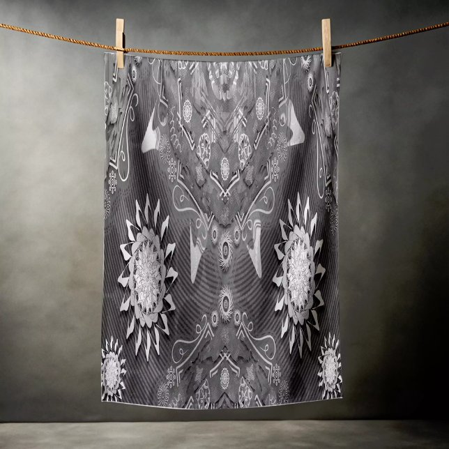 Modern hexa black ursidae mandala art beach towel (Creator Uploaded)