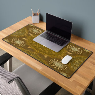 Modern hexa golden ursidae mandala art desk mat