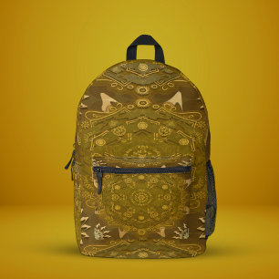 Modern hexa golden ursidae mandala art printed backpack