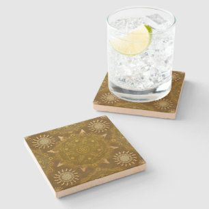 Modern hexa golden ursidae mandala art stone coaster