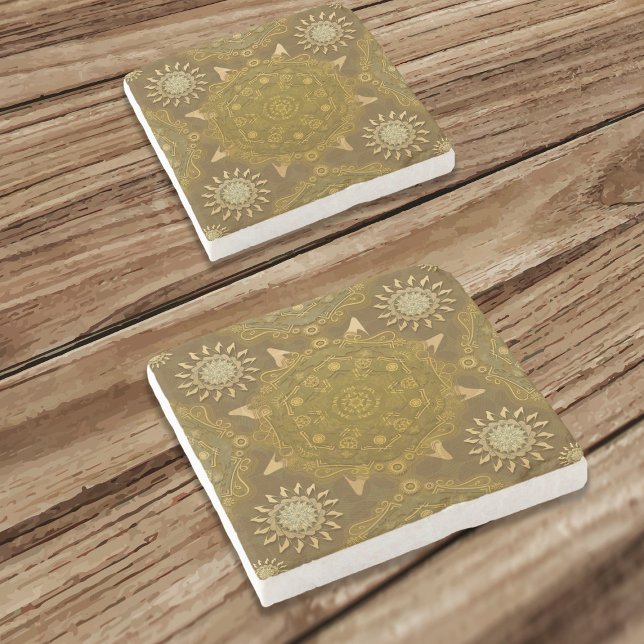 Modern hexa golden ursidae mandala art stone coaster (Creator Uploaded)
