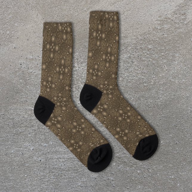 Modern hexa Sepia Golden ursidae mandala art Socks (Creator Uploaded)