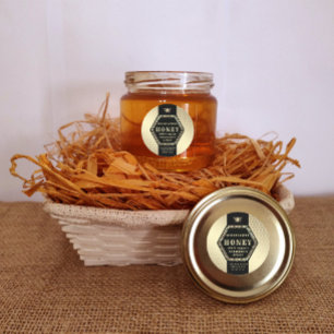 Modern Hexagon branch gold bee honey jar Label