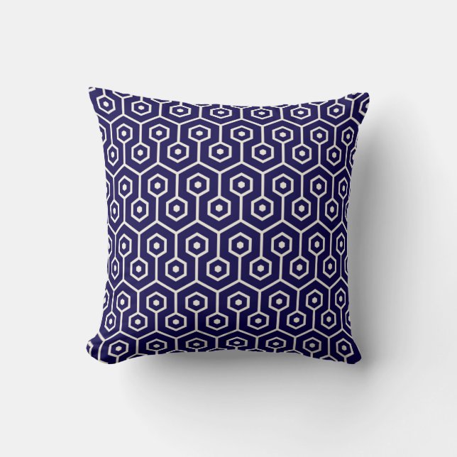 Modern Hexagon Honeycomb Pattern Cobalt Blue Cushion (Front)
