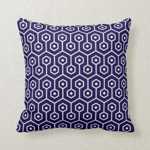 Modern Hexagon Honeycomb Pattern Cobalt Blue Cushion