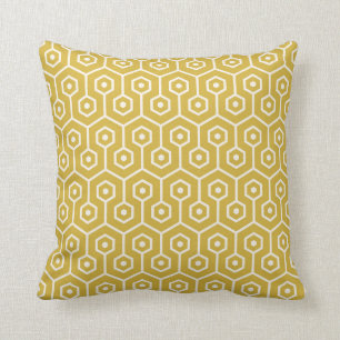 Modern Hexagon Honeycomb Pattern Mustard Yellow Cushion