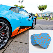 Modern hexagon orange pattern and monogram Tie