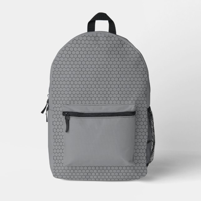Modern Hexagonal Grid Geometric Pattern Printed Backpack (Front)