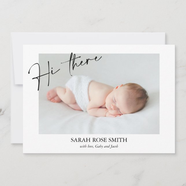Modern Hi There Calligraphy Birth Announcement (Front)