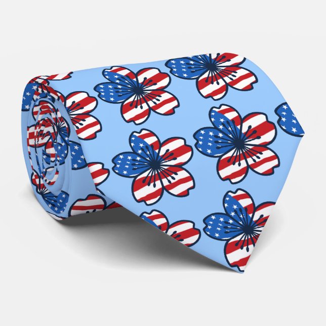 Modern Hibiscus USA Necktie (Rolled)