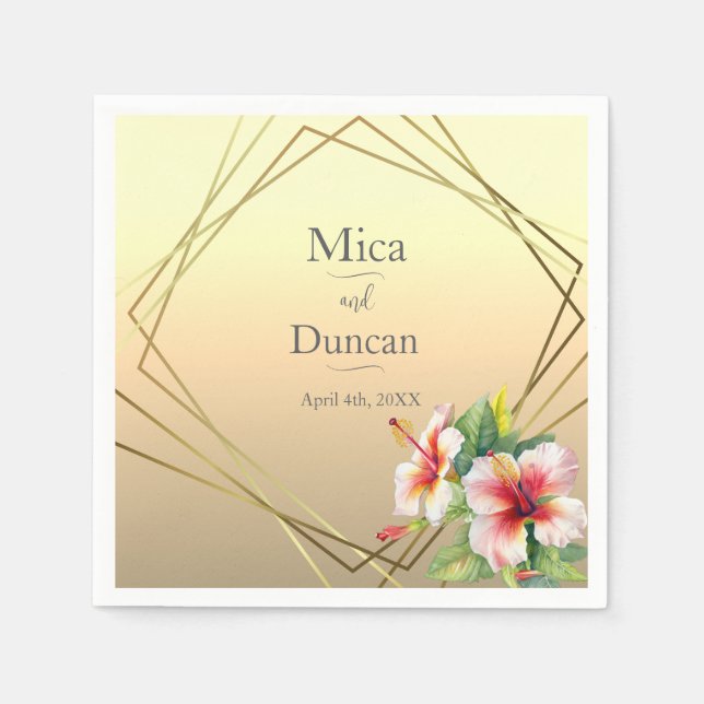 Modern Hibiscus Wedding Napkin (Front)