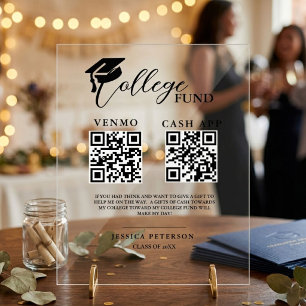 Modern High School Graduation Colleg fund QR code Acrylic Sign