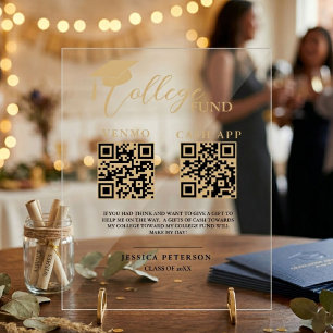 Modern High School Graduation Colleg fund QR code Acrylic Sign